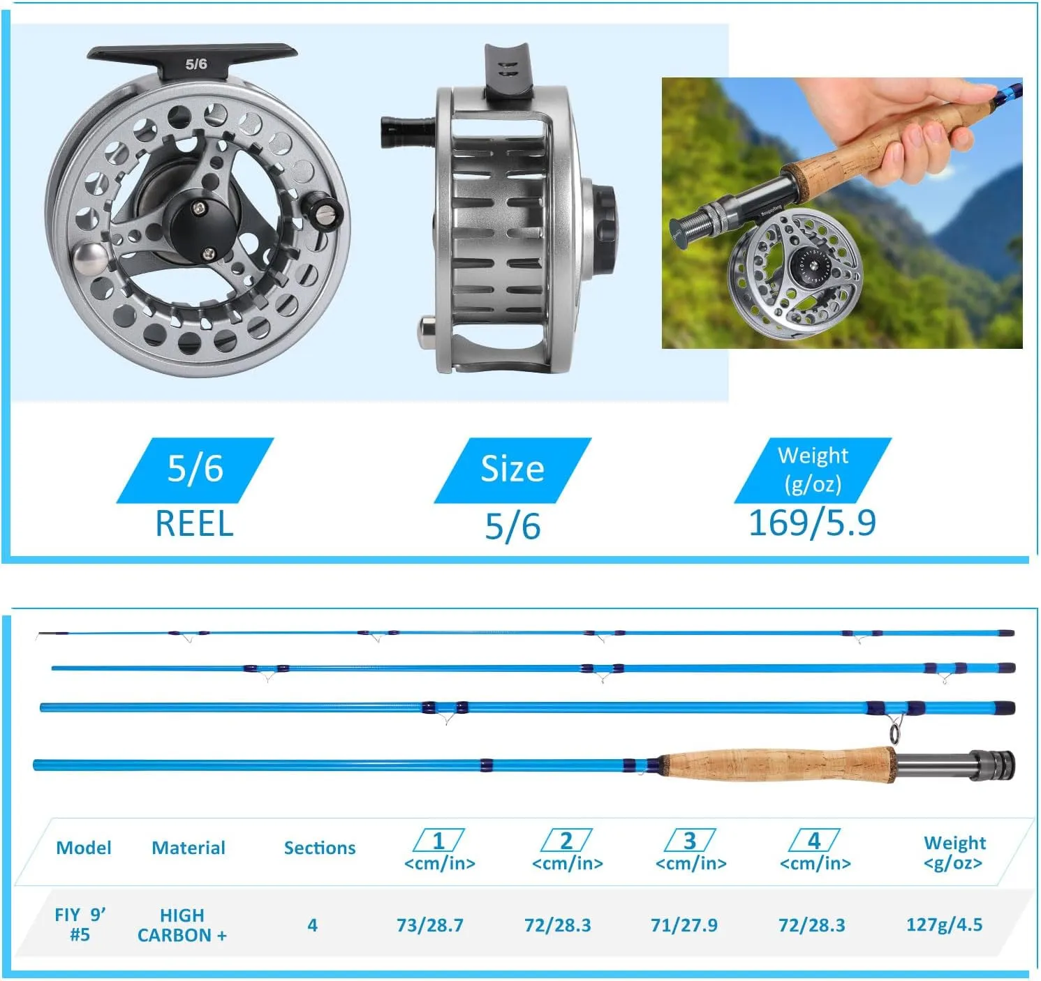 Sougayilang Fly Fishing Combo, 4 Piece Fly Rod and CNC Machined Aluminum Alloy Reel Complete Starter Package with Rod Bag