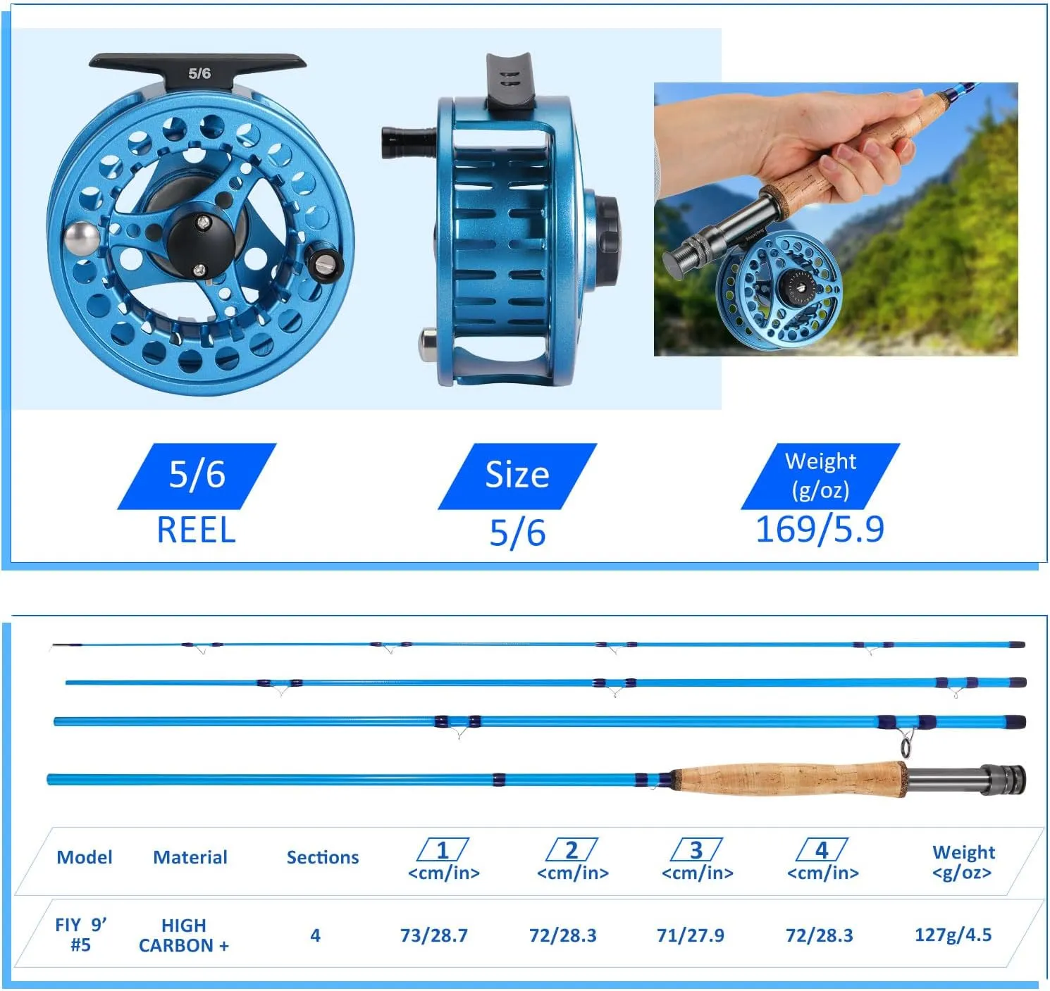 Sougayilang Fly Fishing Combo, 4 Piece Fly Rod and CNC Machined Aluminum Alloy Reel Complete Starter Package with Rod Bag