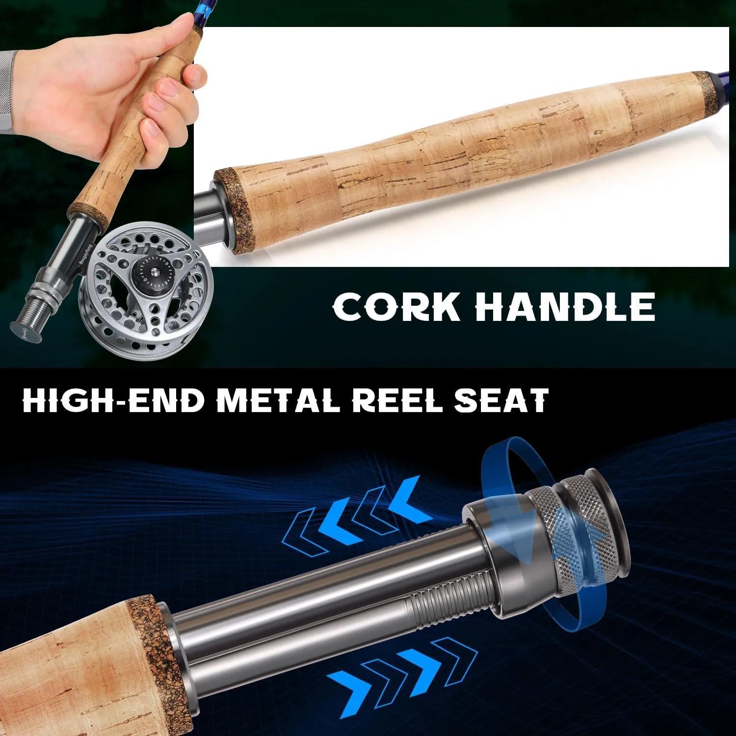 Sougayilang Fly Fishing Combo, 4 Piece Fly Rod and CNC Machined Aluminum Alloy Reel Complete Starter Package with Rod Bag