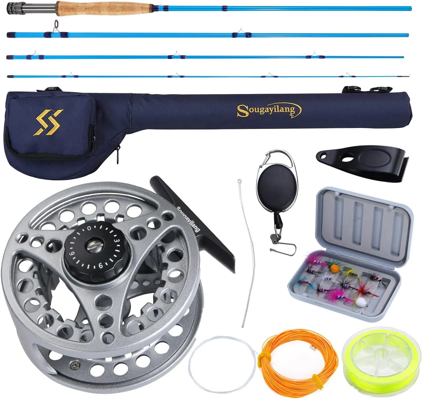 Sougayilang Fly Fishing Combo, 4 Piece Fly Rod and CNC Machined Aluminum Alloy Reel Complete Starter Package with Rod Bag