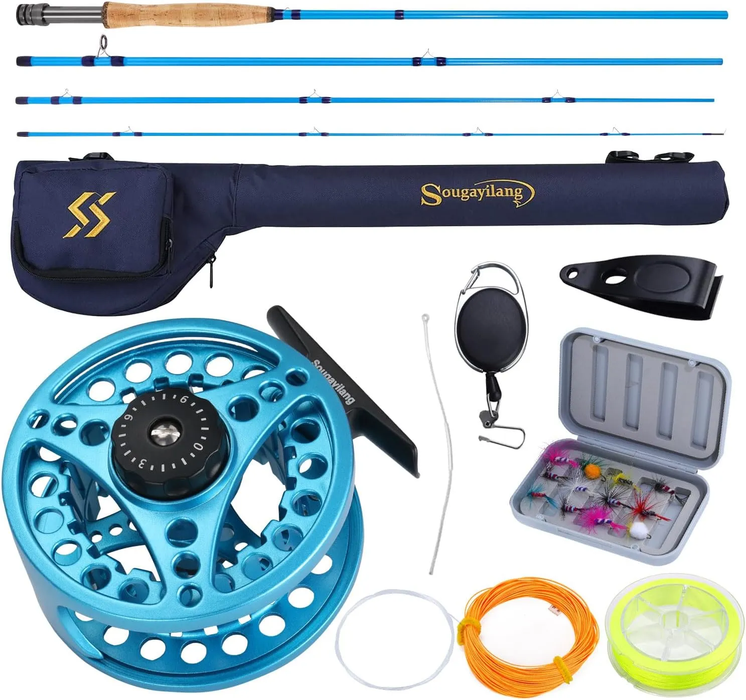 Sougayilang Fly Fishing Combo, 4 Piece Fly Rod and CNC Machined Aluminum Alloy Reel Complete Starter Package with Rod Bag