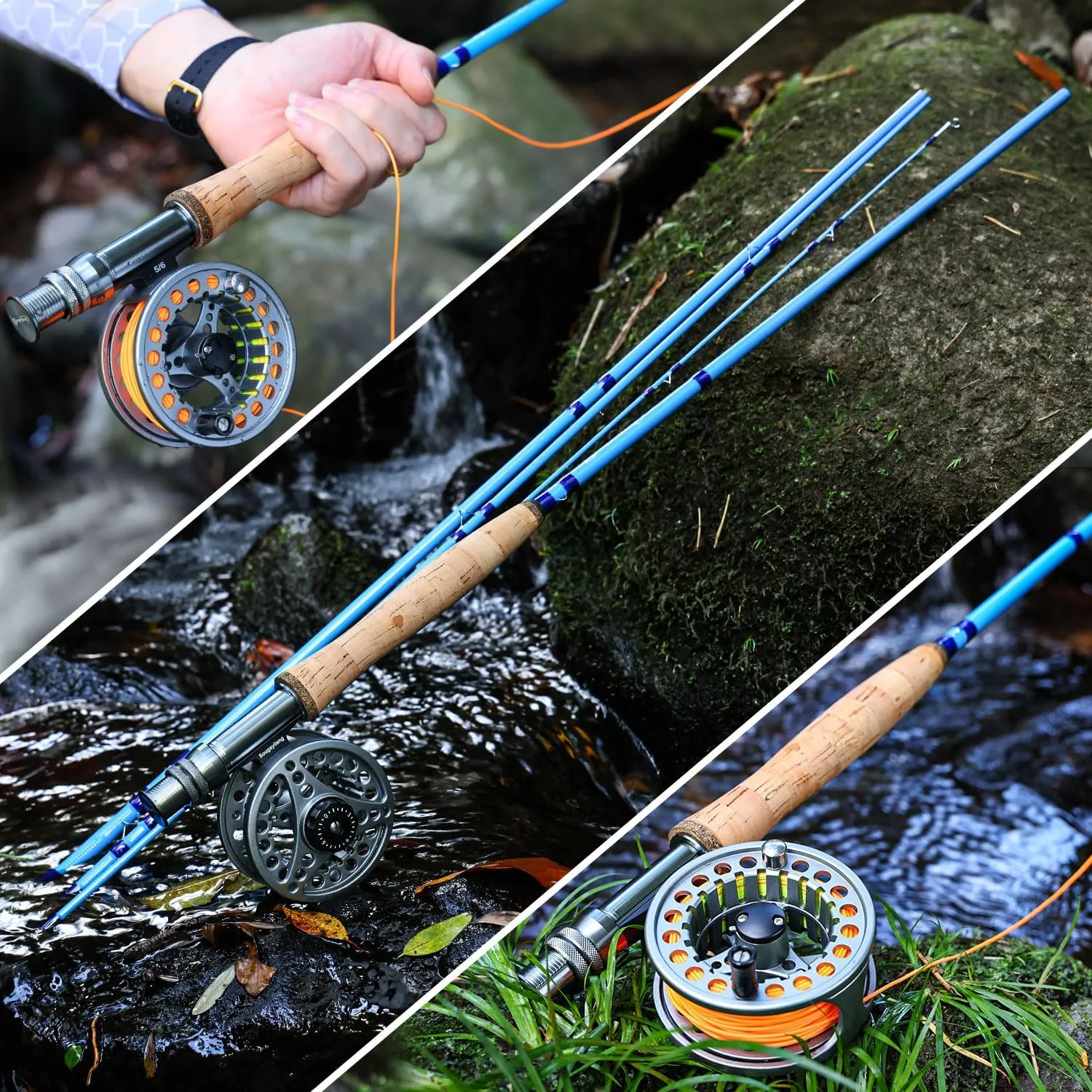 Sougayilang Fly Fishing Combo, 4 Piece Fly Rod and CNC Machined Aluminum Alloy Reel Complete Starter Package with Rod Bag
