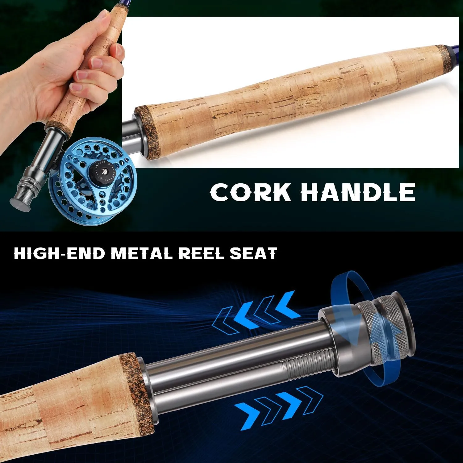 Sougayilang Fly Fishing Combo, 4 Piece Fly Rod and CNC Machined Aluminum Alloy Reel Complete Starter Package with Rod Bag