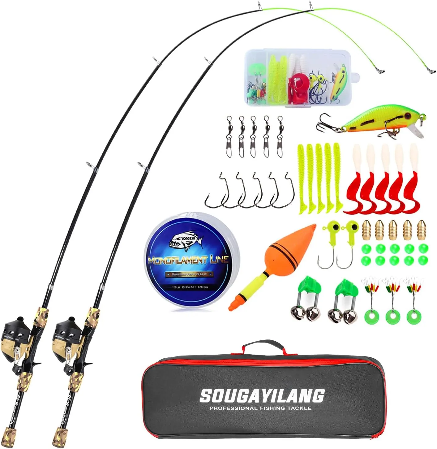 Sougayilang Kids Fishing Rod and Reel Combo,Light Weight Fishing Pole with Spincast Fishing Reel Tackle Bag Lures for Youth,Girls and Boys Good Starter Fishing Kit