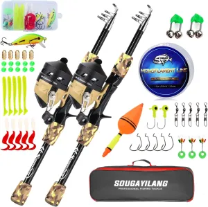Sougayilang Kids Fishing Rod and Reel Combo,Light Weight Fishing Pole with Spincast Fishing Reel Tackle Bag Lures for Youth,Girls and Boys Good Starter Fishing Kit