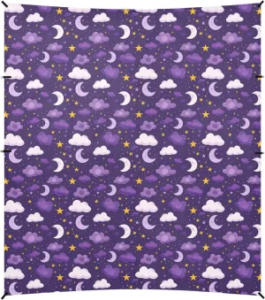 Stars Moon Cloud Design Amethyst Beach Tent UPF50  Lightweight Large Sun Shelter with Sandbags, Sand Shovel, Poles for Family Trips, Picnics & Camping