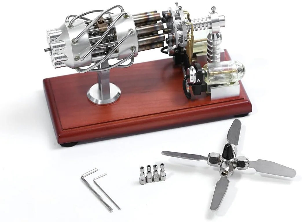 Stirling Engine Generator Model, 16 Cylinders Swash Plate Hot-air Stirling Engine Model, Educational Toy for Adults and Teens - Silver, Type 2, 597817B069FUQIS9