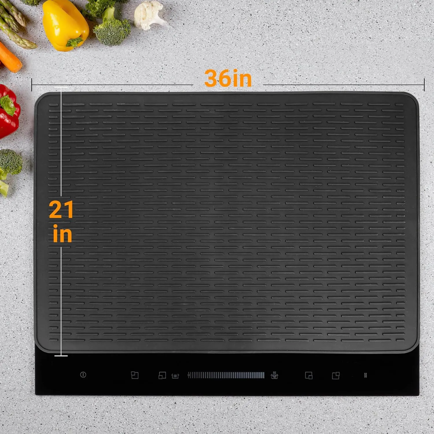 Stove Top Covers for Gas Burners - 36" x 21" Silicone Stove Mat for Electric Stove, Stove Guard Silicone Mats for Kitchen Counter Heat Resistant Glass Cooktop Cover,Dish Drying Mats for Kitchen-Black