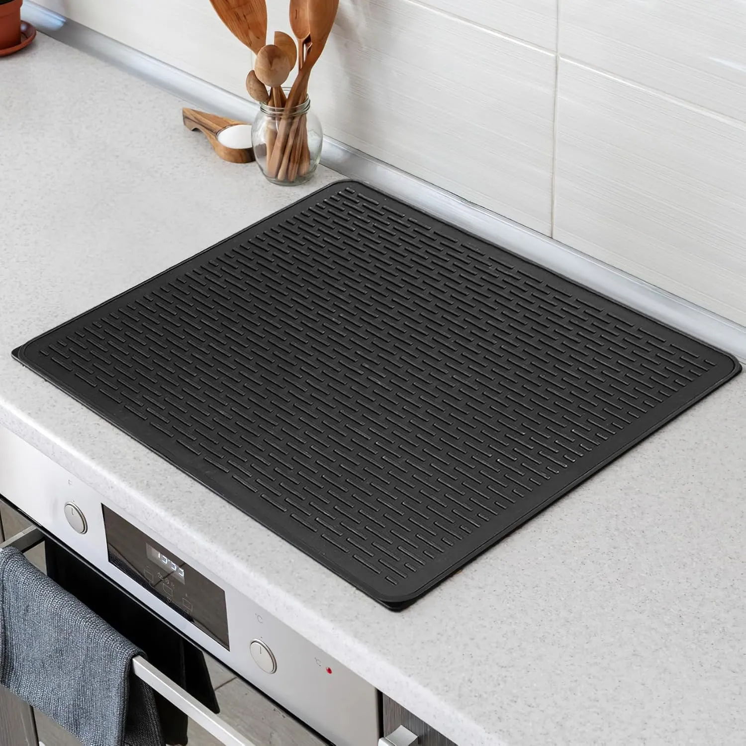 Stove Top Covers for Gas Burners - 36" x 21" Silicone Stove Mat for Electric Stove, Stove Guard Silicone Mats for Kitchen Counter Heat Resistant Glass Cooktop Cover,Dish Drying Mats for Kitchen-Black