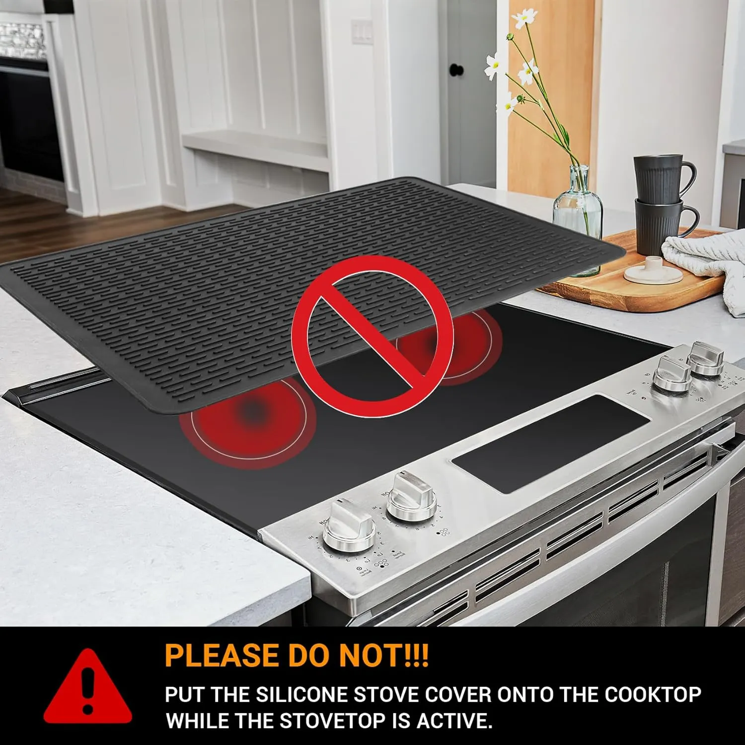 Stove Top Covers for Gas Burners - 36" x 21" Silicone Stove Mat for Electric Stove, Stove Guard Silicone Mats for Kitchen Counter Heat Resistant Glass Cooktop Cover,Dish Drying Mats for Kitchen-Black