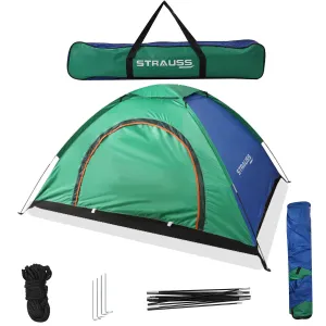 STRAUSS Portable Tent for Camping | 5-10 Minutes Easy Setup | Ideal for Picnic, Hiking & Trekking | Waterproof and Windproof Tent for Camping | Ideal for 2 Persons,(Blue and Green)