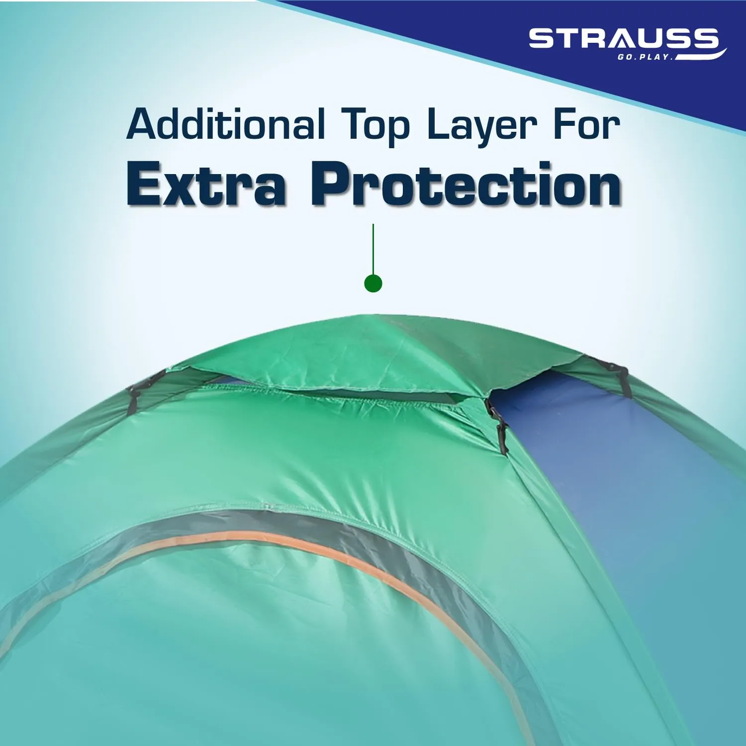 STRAUSS Portable Tent for Camping | 5-10 Minutes Easy Setup | Ideal for Picnic, Hiking & Trekking | Waterproof and Windproof Tent for Camping | Ideal for 2 Persons,(Blue and Green)