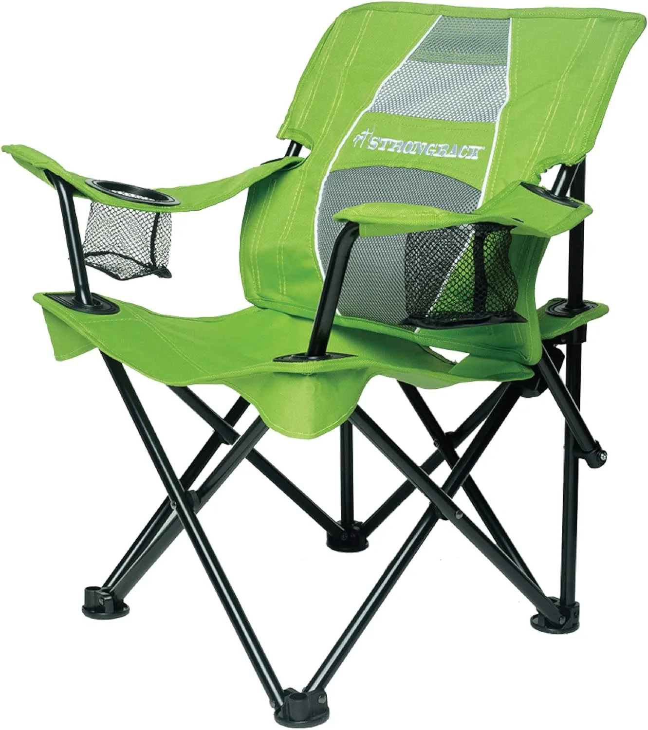 STRONGBACK Prodigy - Kids Folding Heavy Duty Camping Chair with Lumbar Supportive Ergonomics and Portable Carry Bag, Lime Green