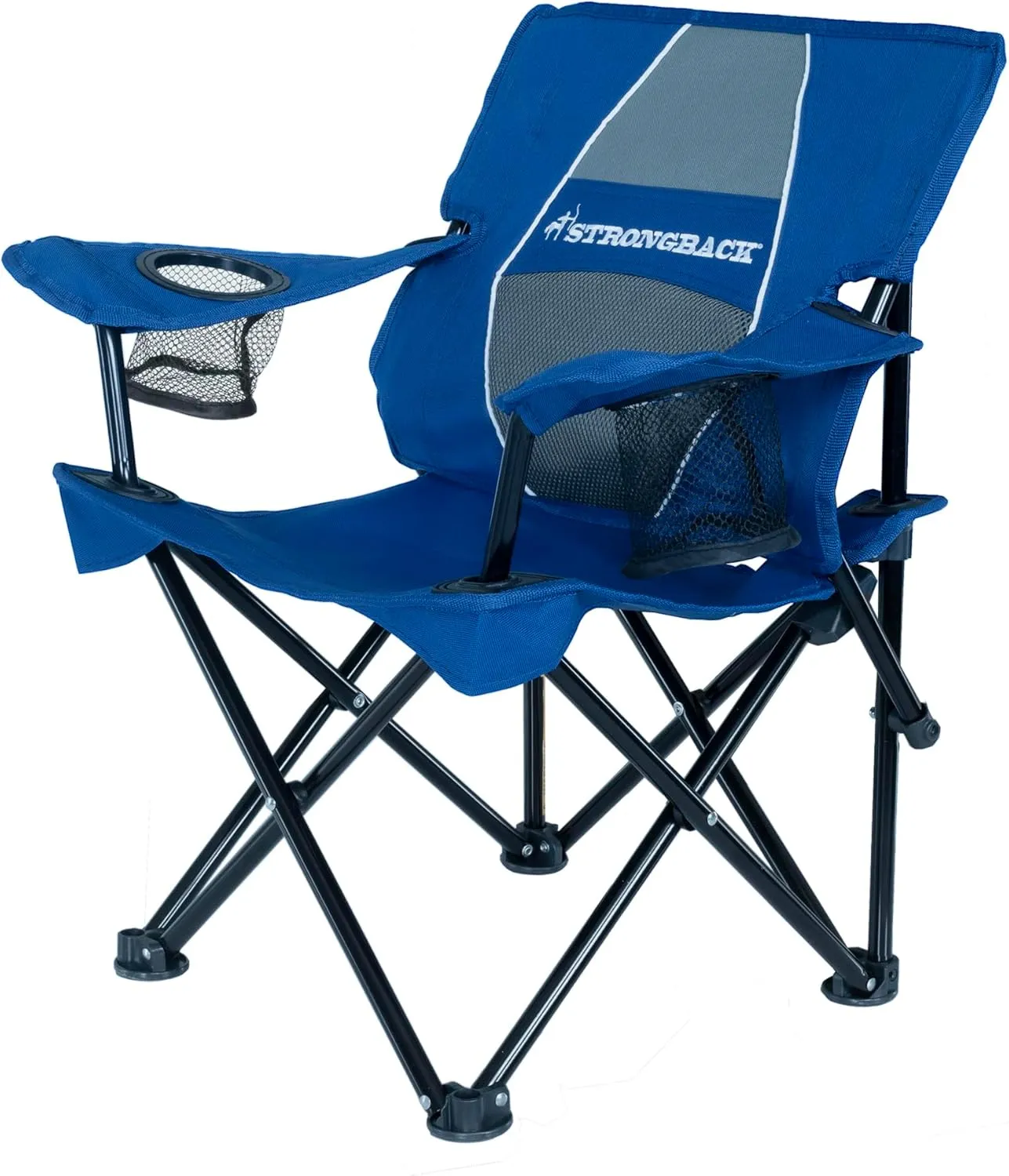 STRONGBACK Prodigy - Kids Folding Heavy Duty Camping Chair with Lumbar Supportive Ergonomics and Portable Carry Bag, Navy Blue