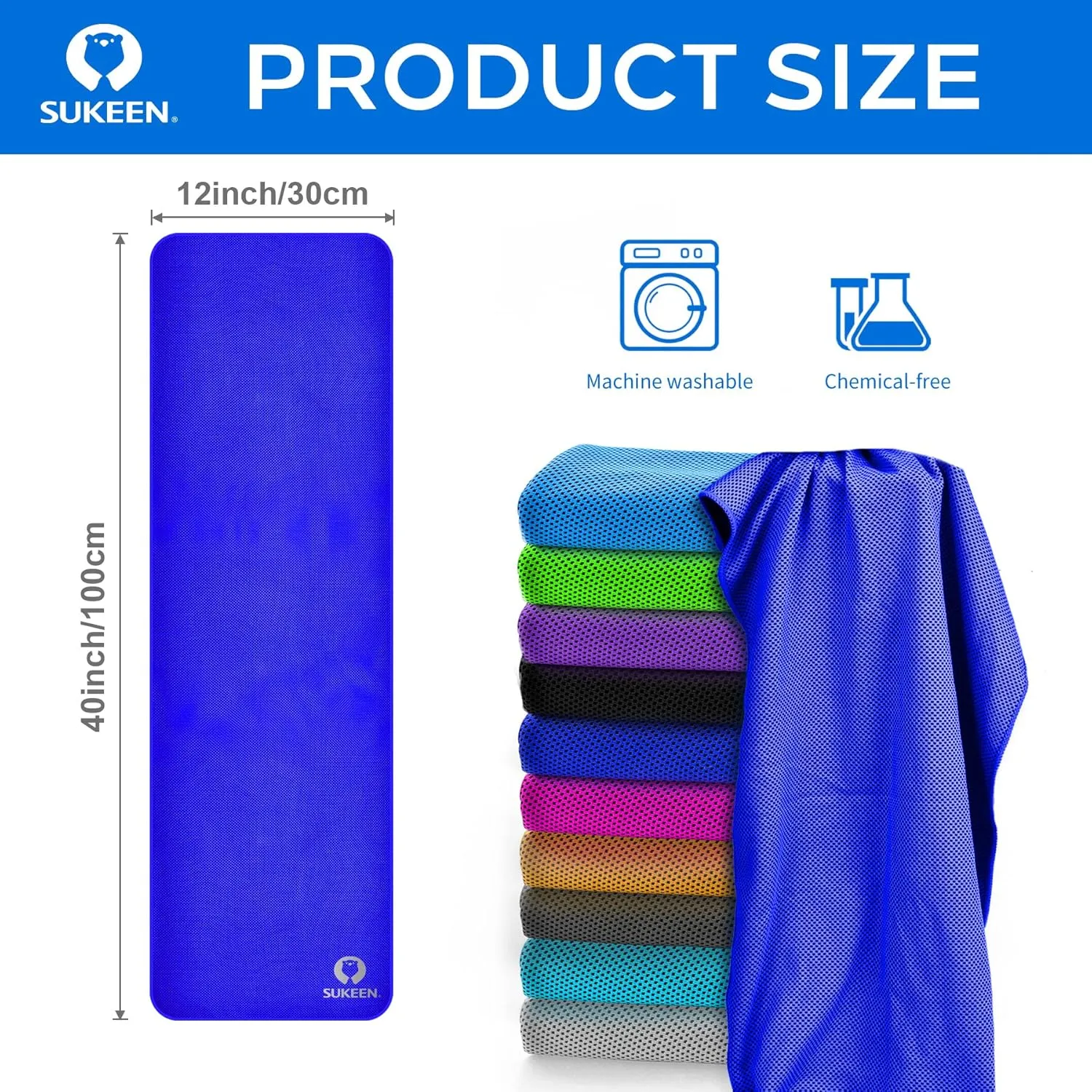 Sukoon Cooling Towel - Bulk Chilly Ice Towel (40"x12"), Soft Microfiber for Yoga, Sport, Running, Gym, Camping & More Activities