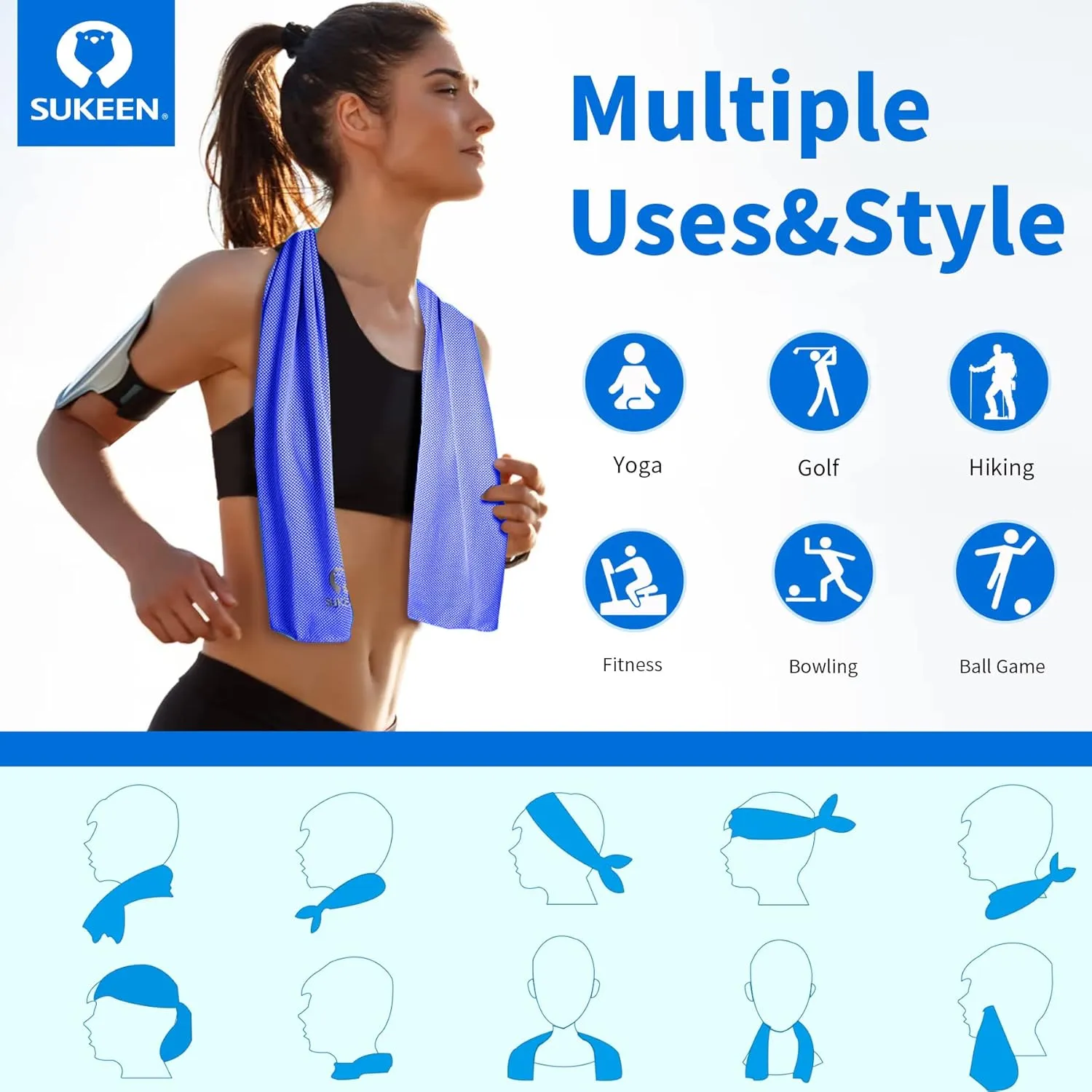 Sukoon Cooling Towel - Bulk Chilly Ice Towel (40"x12"), Soft Microfiber for Yoga, Sport, Running, Gym, Camping & More Activities