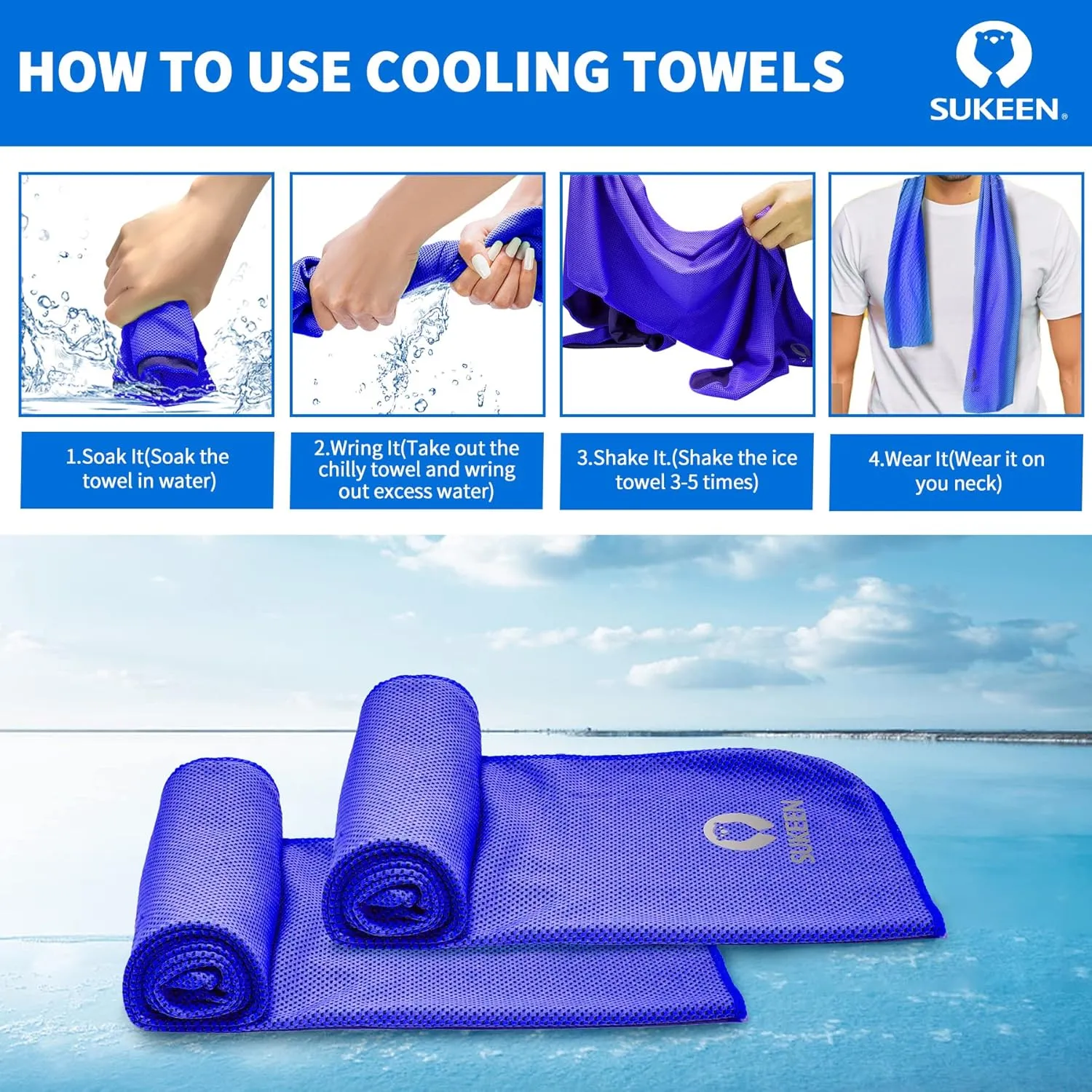 Sukoon Cooling Towel - Bulk Chilly Ice Towel (40"x12"), Soft Microfiber for Yoga, Sport, Running, Gym, Camping & More Activities