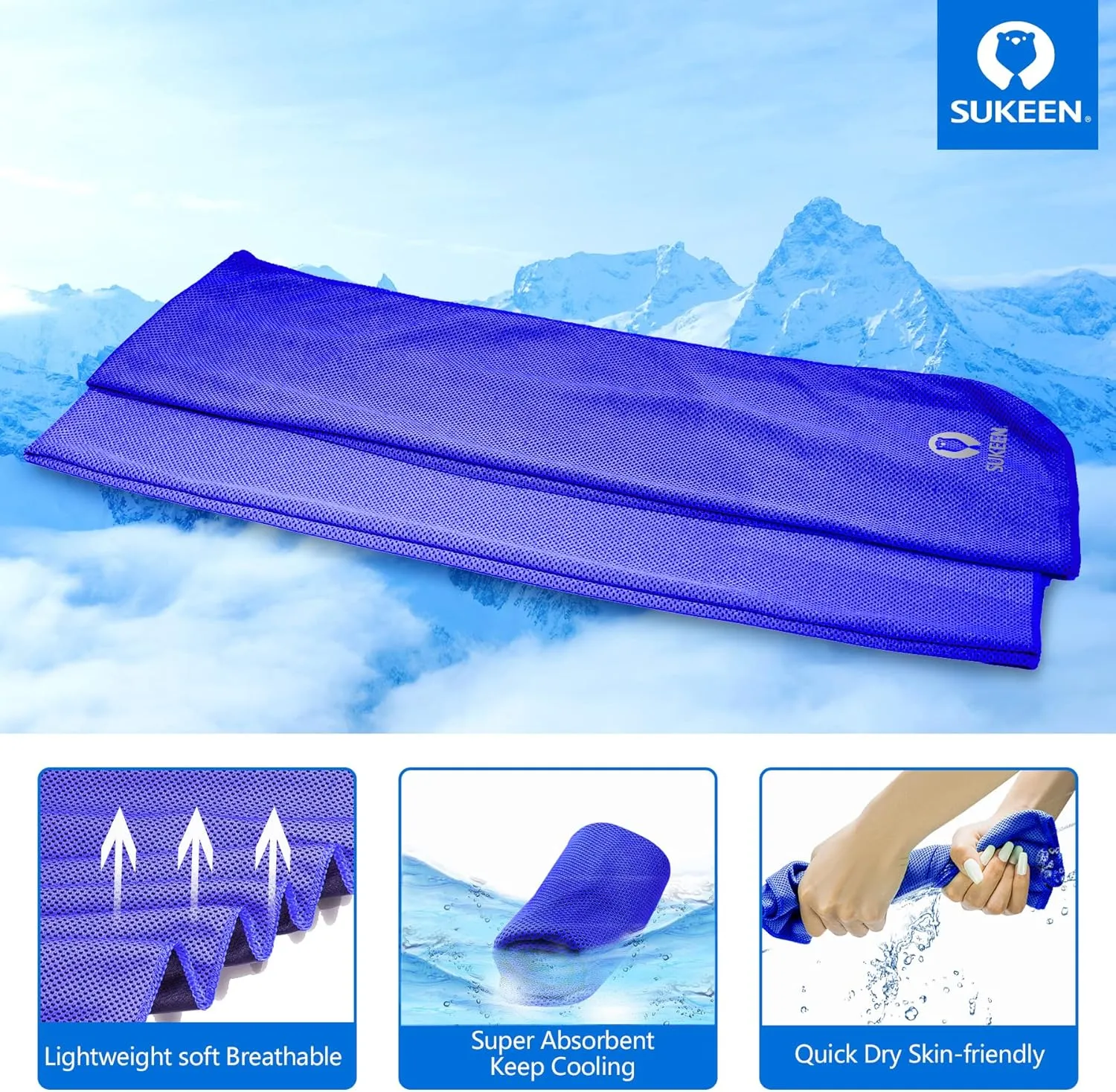 Sukoon Cooling Towel - Bulk Chilly Ice Towel (40"x12"), Soft Microfiber for Yoga, Sport, Running, Gym, Camping & More Activities