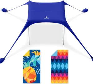 SUN NINJA Beach Tent Bundle with Quick-Dry Sand-Free Beach Towels, UPF 50  Sun Protection, Easy Setup & Portable, Complete Beach Set for Beachgoers and Outdoor Enthusiasts