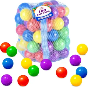 Sunny Days Entertainment 100 Count Multi Colored Play Balls – Phthalate and BPA Free Non-Toxic Crush Proof Plastic Ball Pack - Balls for Toddler Ball Pit in Reusable Storage Bag with Zipper