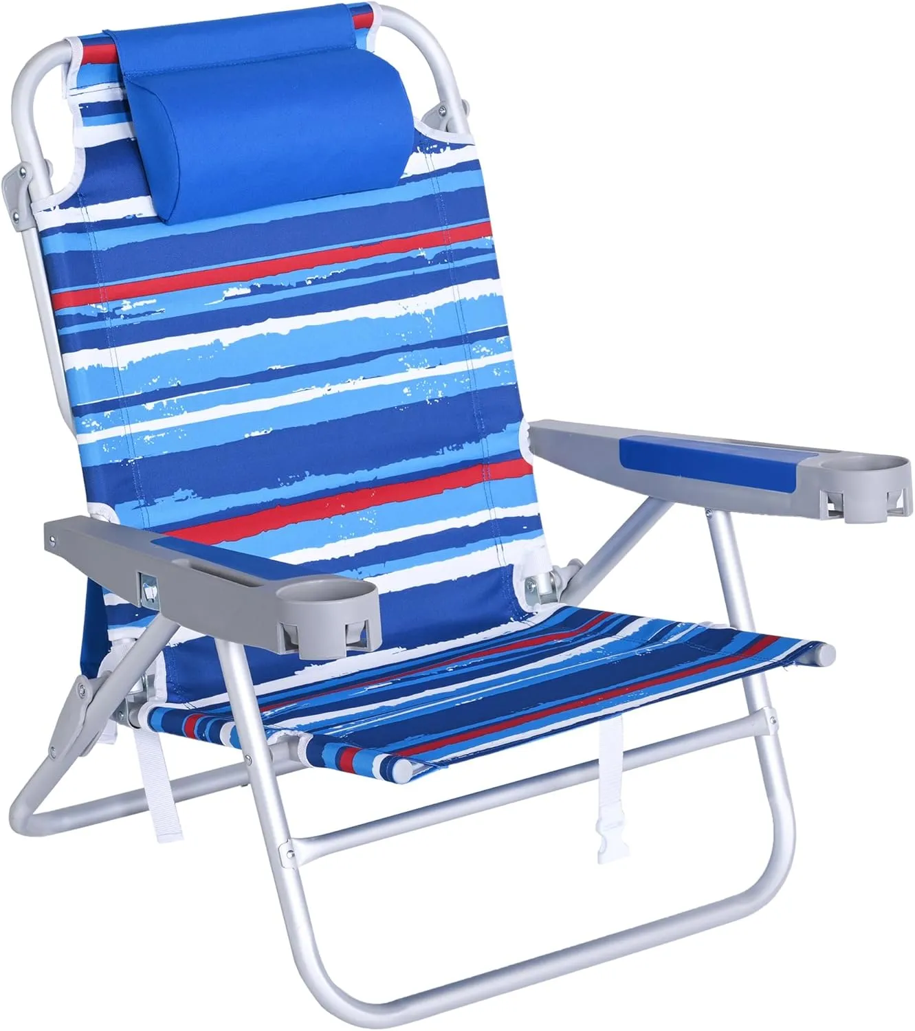 SUNNYFEEL Extra Wide Low Beach Chair 5 Position Lay Flat 500 LBS Heavy Duty, XL Oversized Portable Folding Camping Chairs with Cup Holder for Outdoor/Trip, Lightweight Backpack Beach Chair for Adults