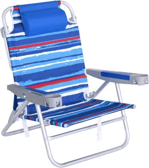 SUNNYFEEL Extra Wide Low Beach Chair 5 Position Lay Flat 500 LBS Heavy Duty, XL Oversized Portable Folding Camping Chairs with Cup Holder for Outdoor/Trip, Lightweight Backpack Beach Chair for Adults