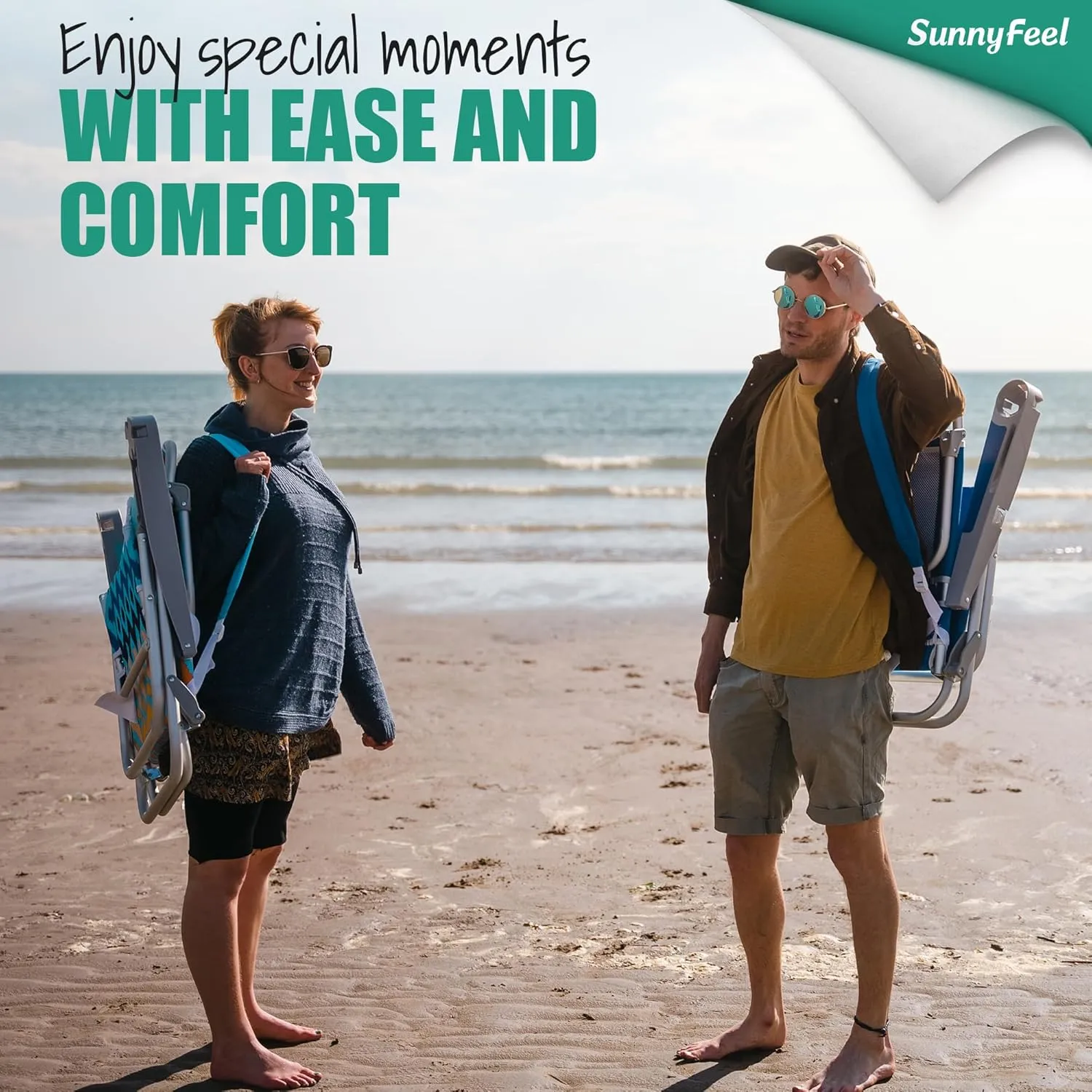 SUNNYFEEL Extra Wide Low Beach Chair 5 Position Lay Flat 500 LBS Heavy Duty, XL Oversized Portable Folding Camping Chairs with Cup Holder for Outdoor/Trip, Lightweight Backpack Beach Chair for Adults