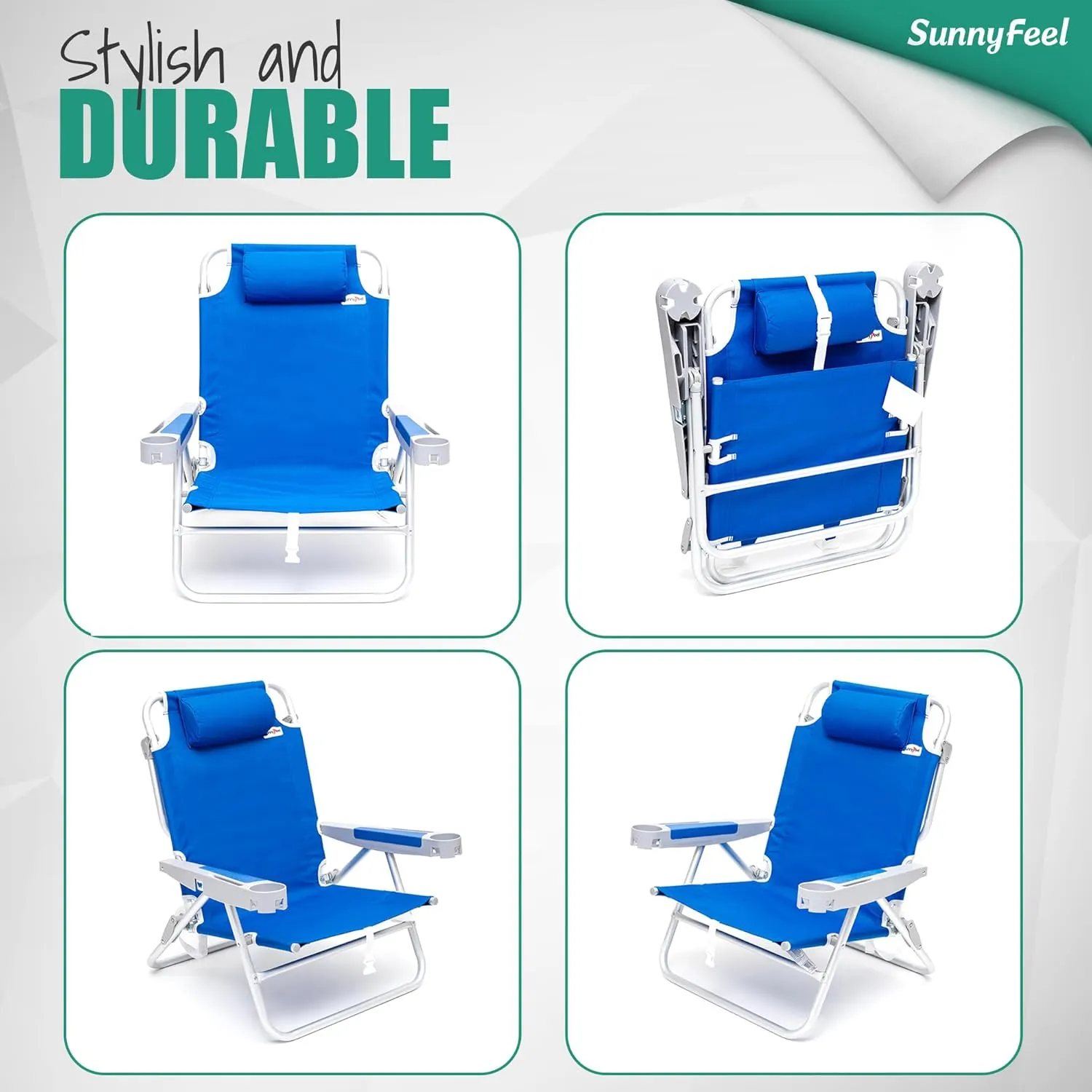SUNNYFEEL Low Folding Beach Chair 2 Pack for Adults 500 LBS Heavy Duty, XL Oversized Portable Sand Camping Chairs with Cup Holder for Outdoor/Trip, Lightweight Backpack Beach Chairs