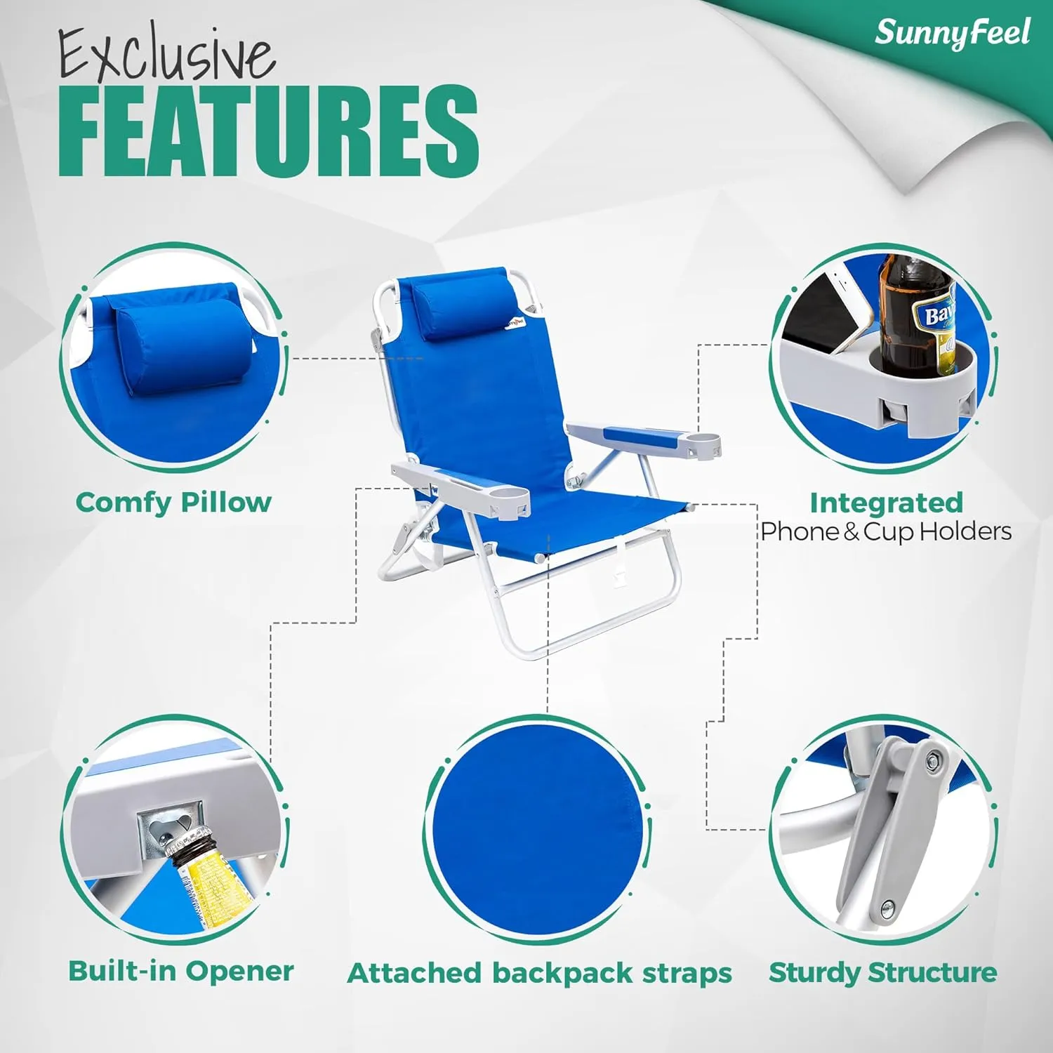 SUNNYFEEL Low Folding Beach Chair 2 Pack for Adults 500 LBS Heavy Duty, XL Oversized Portable Sand Camping Chairs with Cup Holder for Outdoor/Trip, Lightweight Backpack Beach Chairs