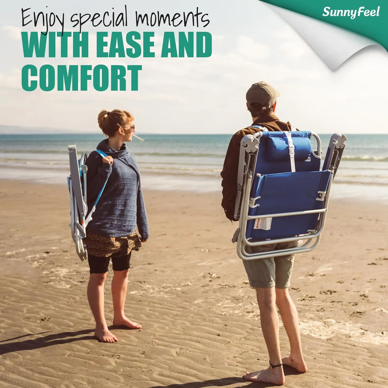 SUNNYFEEL Low Folding Beach Chair 2 Pack for Adults 500 LBS Heavy Duty, XL Oversized Portable Sand Camping Chairs with Cup Holder for Outdoor/Trip, Lightweight Backpack Beach Chairs