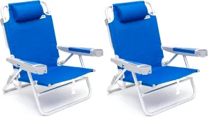 SUNNYFEEL Low Folding Beach Chair 2 Pack for Adults 500 LBS Heavy Duty, XL Oversized Portable Sand Camping Chairs with Cup Holder for Outdoor/Trip, Lightweight Backpack Beach Chairs