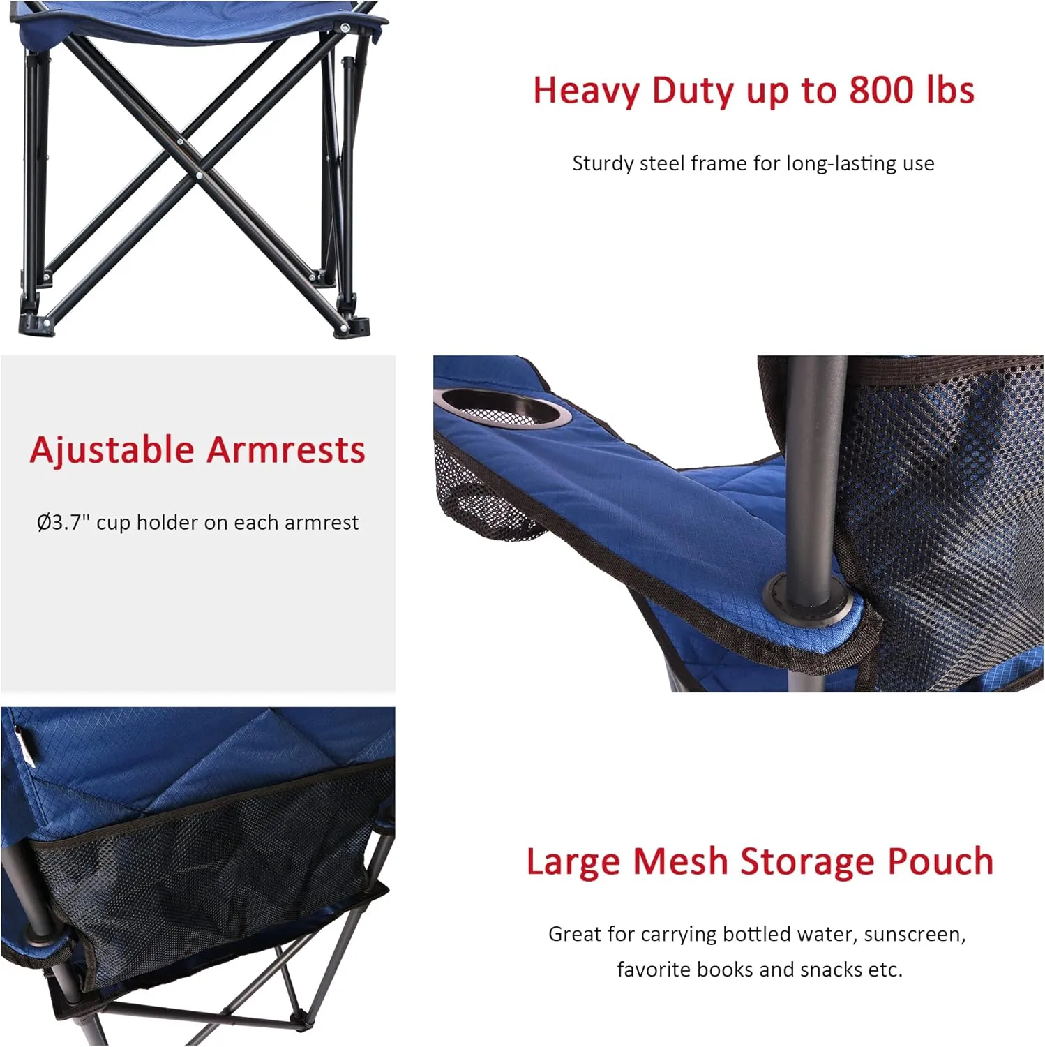 SUNNYFEEL XXL Oversized Camping Chair Heavy Duty 500 LBS for Big Tall People Above 6'4 Padded Portable Folding Sports Lawn Chairs with Armrest Cup Holder & Pocket for Outdoor/Travel/Picnic/Camp
