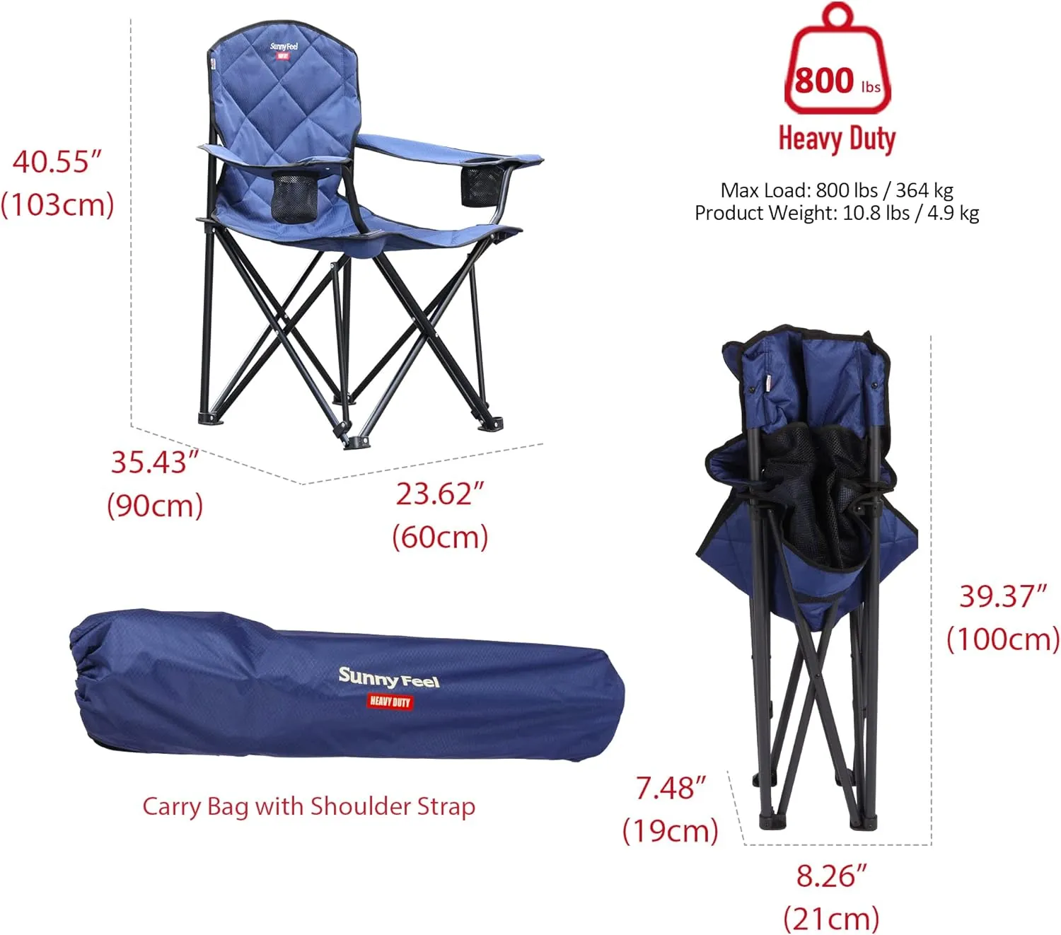 SUNNYFEEL XXL Oversized Camping Chair Heavy Duty 500 LBS for Big Tall People Above 6'4 Padded Portable Folding Sports Lawn Chairs with Armrest Cup Holder & Pocket for Outdoor/Travel/Picnic/Camp