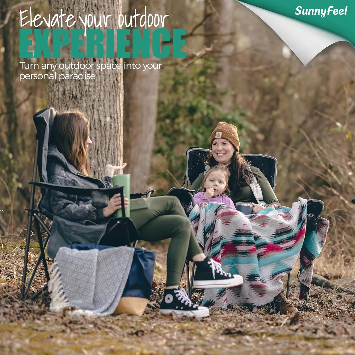 SUNNYFEEL XXL Oversized Camping Chair Heavy Duty 500 LBS for Big Tall People Above 6'4 Padded Portable Folding Sports Lawn Chairs with Armrest Cup Holder & Pocket for Outdoor/Travel/Picnic/Camp