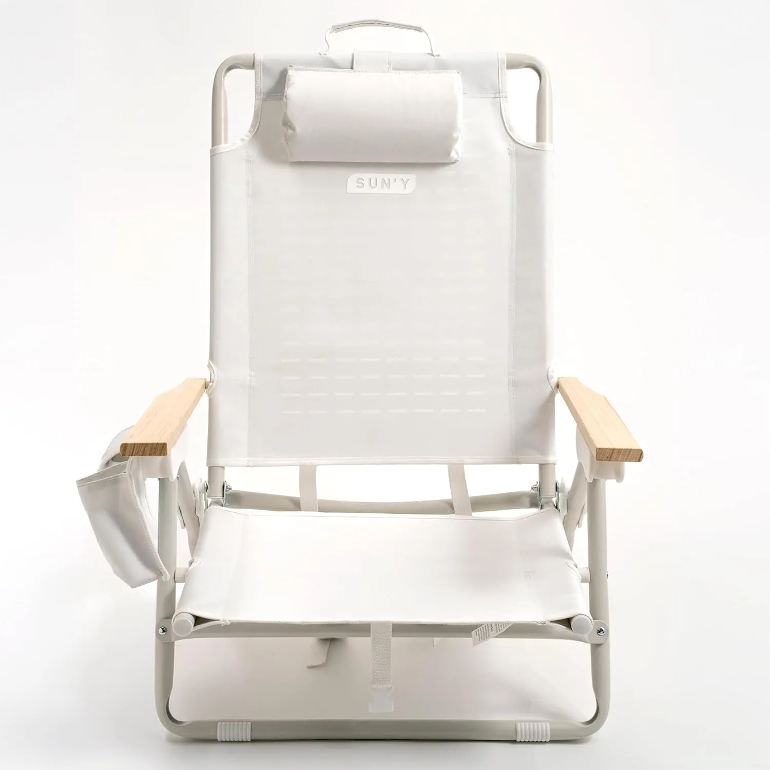 SUN'Y Escapes Backpack Beach Chair - Made w/Ocean Bound Plastics, Customizable w/MOLLE Accessories, Ultra Lightweight, Low-Seat Natural Comfort, Durable, Rust Free & Waterproof - Seashell White