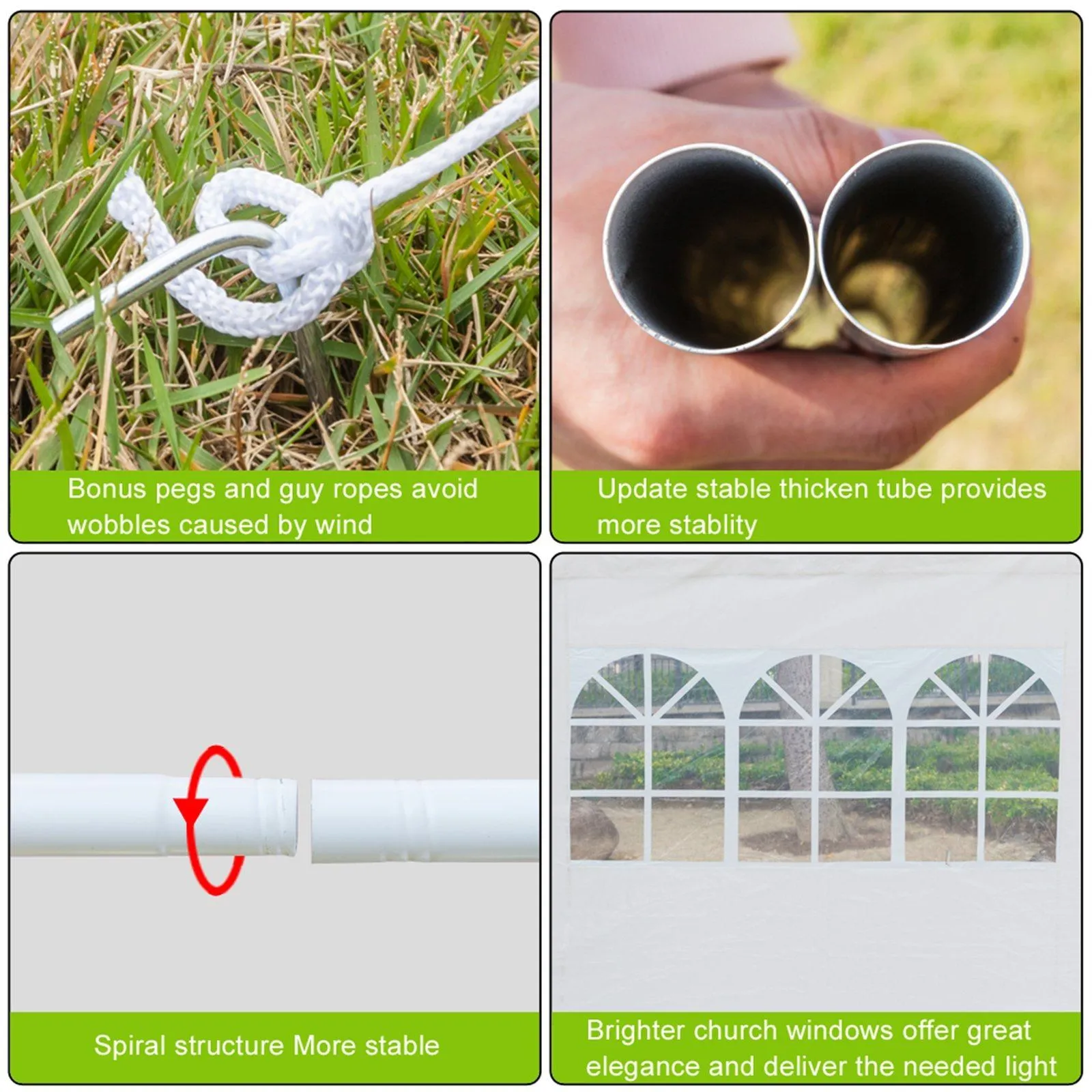 SUPERHOMUSE 3 x 3m Three Sides Waterproof Tent with Spiral Tubes White