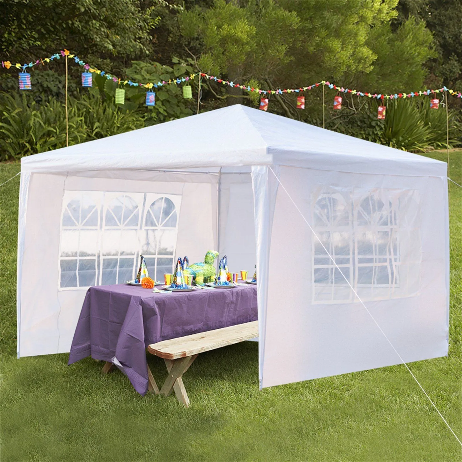 SUPERHOMUSE 3 x 3m Three Sides Waterproof Tent with Spiral Tubes White
