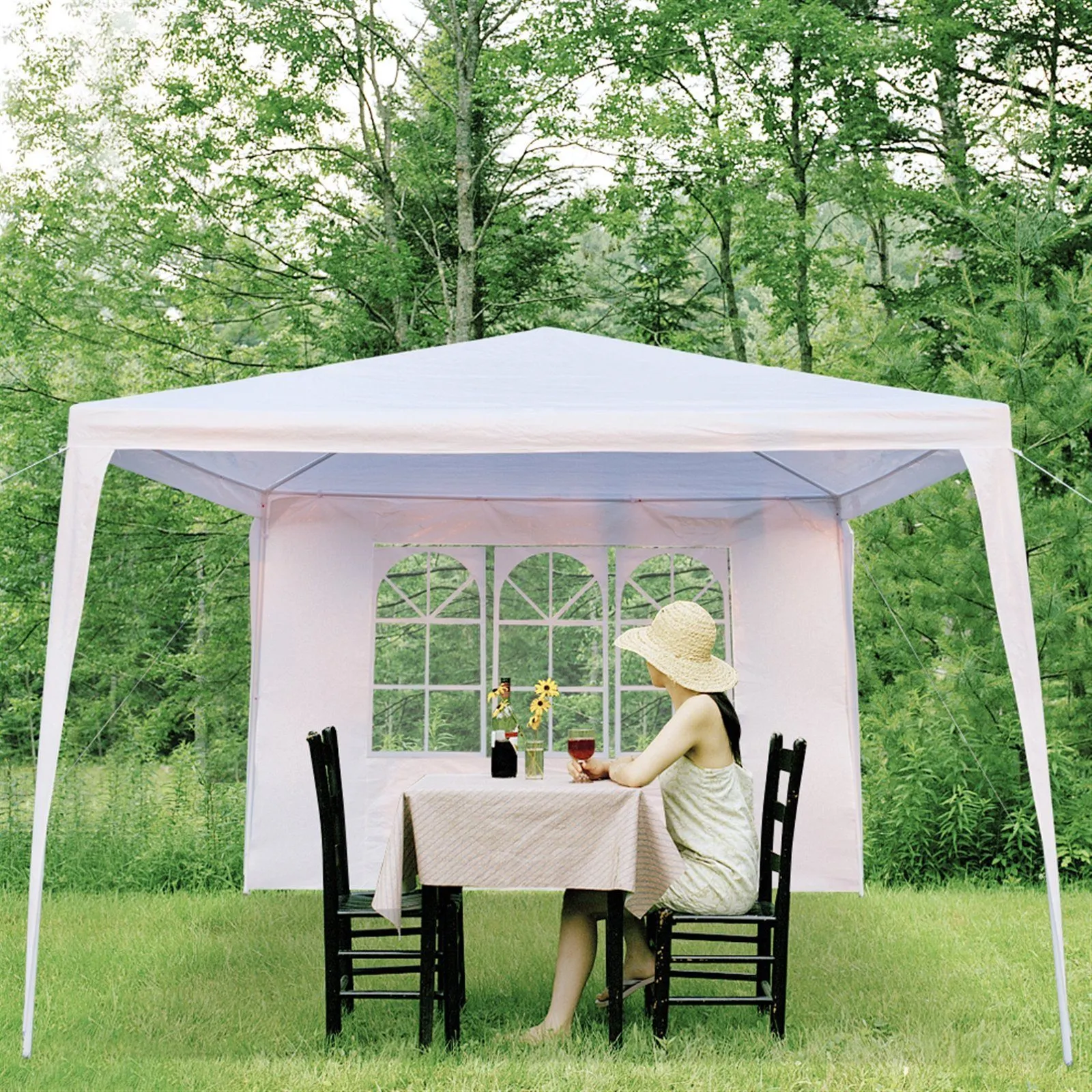 SUPERHOMUSE 3 x 3m Three Sides Waterproof Tent with Spiral Tubes White