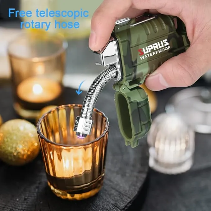 SUPRUS Waterproof Lighter Windproof Lighter Arc Plasma Lighters USB-C Rechargeable with Expandable and Flexible Neck for Outdoor, Camping & Kitchen (Camouflage)