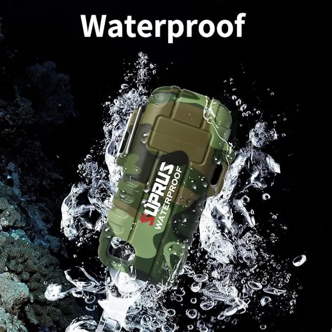 SUPRUS Waterproof Lighter Windproof Lighter Arc Plasma Lighters USB-C Rechargeable with Expandable and Flexible Neck for Outdoor, Camping & Kitchen (Camouflage)
