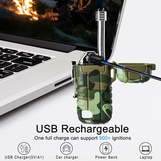SUPRUS Waterproof Lighter Windproof Lighter Arc Plasma Lighters USB-C Rechargeable with Expandable and Flexible Neck for Outdoor, Camping & Kitchen (Camouflage)