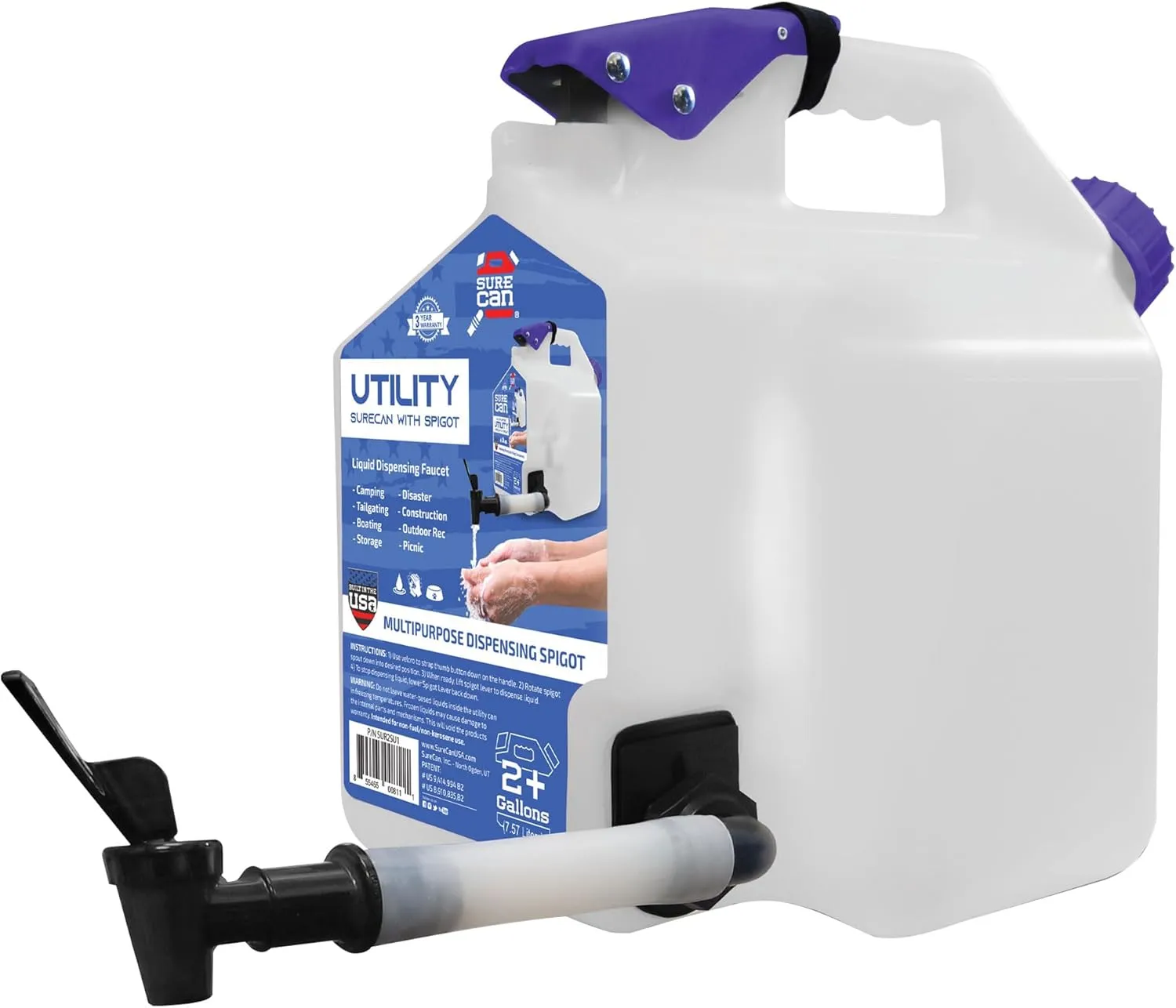 Surecan Portable Camping Water Station - Durable 2 Gallon Water Storage Utility Tank with Spigot, Ideal Camping Water Container (White, SUR2SU1)