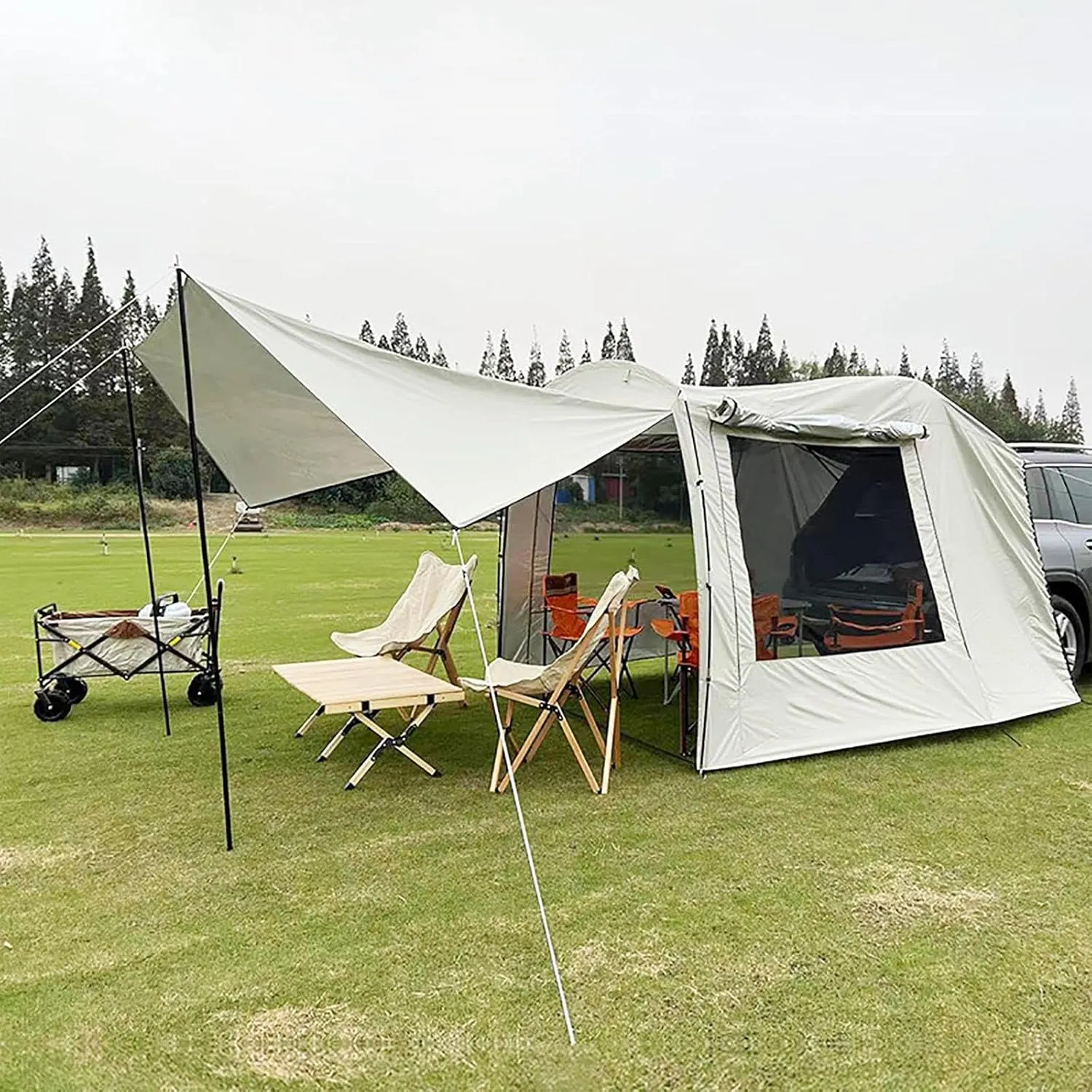 SUV Tent Attachment for Camping, SUV Car Camping Tent, Oxford SUV Tent Attachment, Foldable UV-Proof Car Rear Extension Tent Car Camping Road Trip Tent for Outdoor