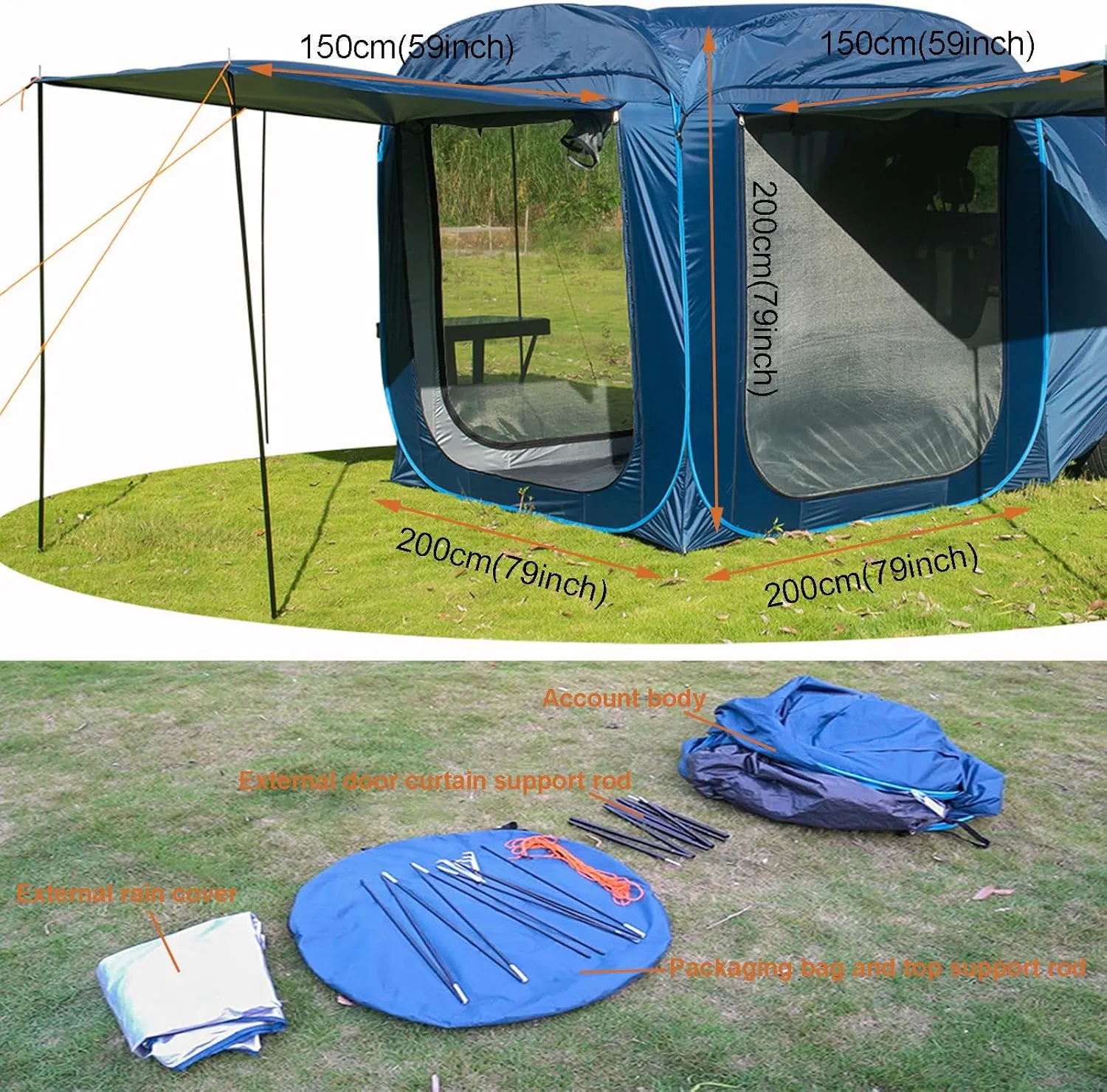 SUV Tents for Camping Camping Accessories Car Awning SUV Tailgate Tent pop-up Camping Tent 4-6 Person Universal Waterproof Outdoor Travel