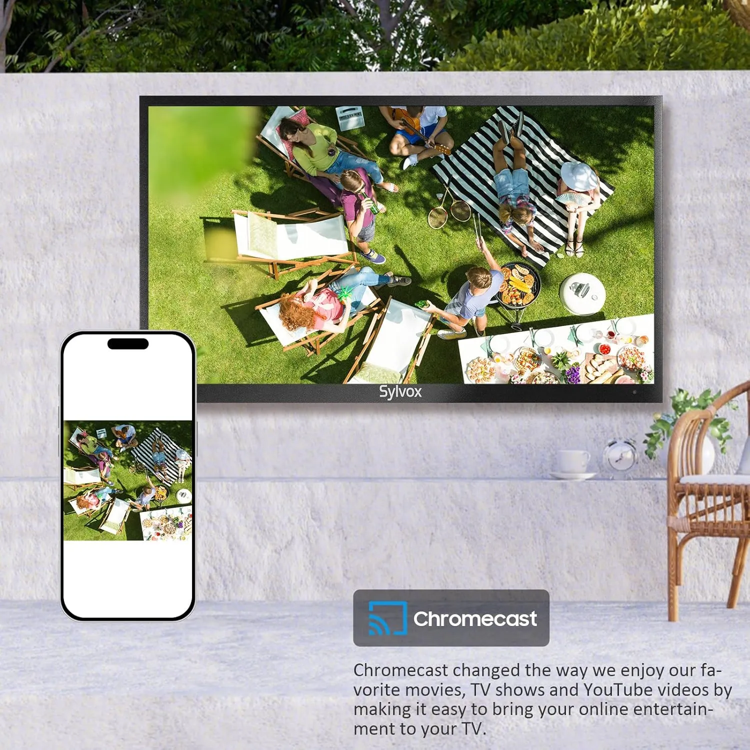 SYLVOX Outdoor TV, 55 inch Smart TV Waterproof Outdoor TVs, 4K Weatherproof Television for Outside, Support Google Assistant, Chromecast, 1000 nit Brightness Partial Sun (Deck Pro 2.0/2024)