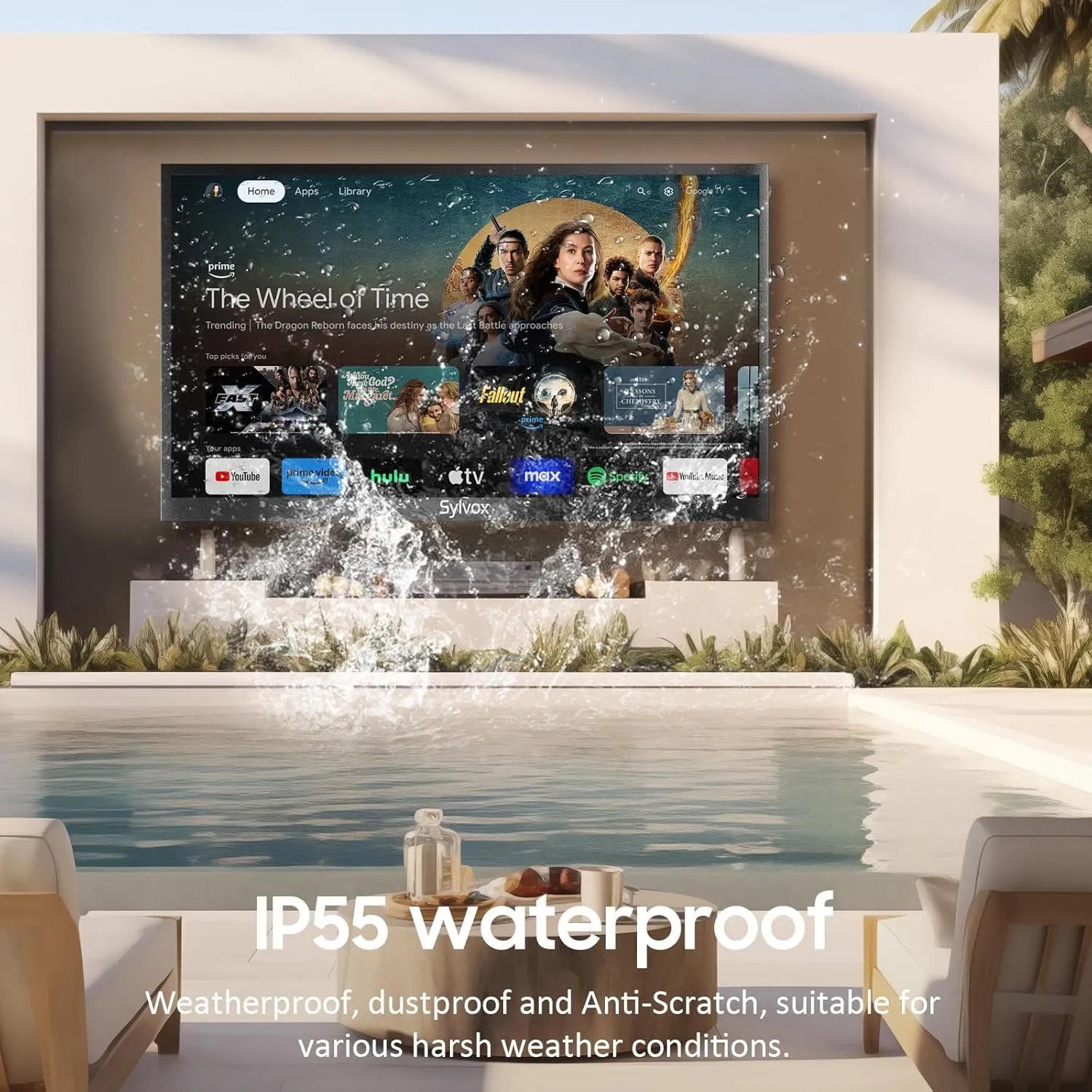 SYLVOX Outdoor TV, 55 inch Smart TV Waterproof Outdoor TVs, 4K Weatherproof Television for Outside, Support Google Assistant, Chromecast, 1000 nit Brightness Partial Sun (Deck Pro 2.0/2024)