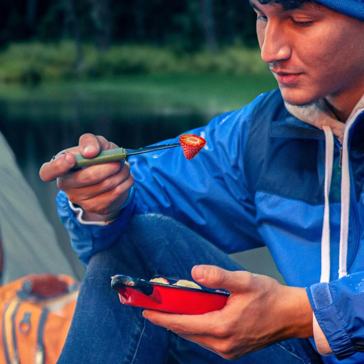 Tapirus Spork Tactical Orange | BPA Free Spoon Fork, Stainless Steel Knife and Fire Starter | 3 in 1 multipurpose utensil | Outdoor hiking, camping & backpacking gear | Fit for MRE