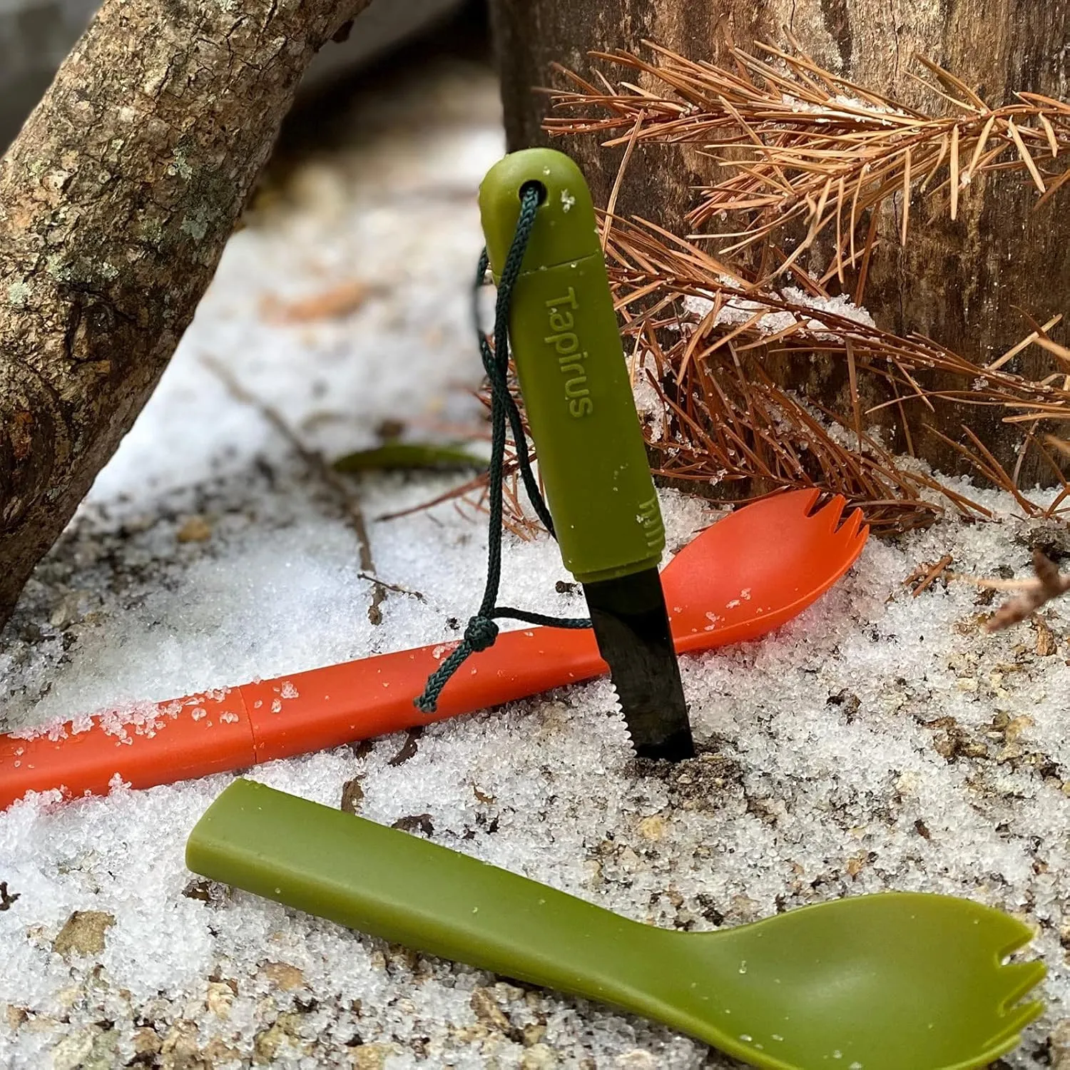 Tapirus Spork Tactical Orange | BPA Free Spoon Fork, Stainless Steel Knife and Fire Starter | 3 in 1 multipurpose utensil | Outdoor hiking, camping & backpacking gear | Fit for MRE
