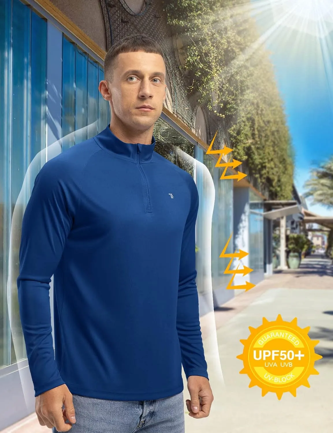 TBMPOY Men's Hiking Shirts 1/4 Zip Running Sun Protection Pullover Long Sleeve UPF 50  Lightweight Fishing Rash Guard