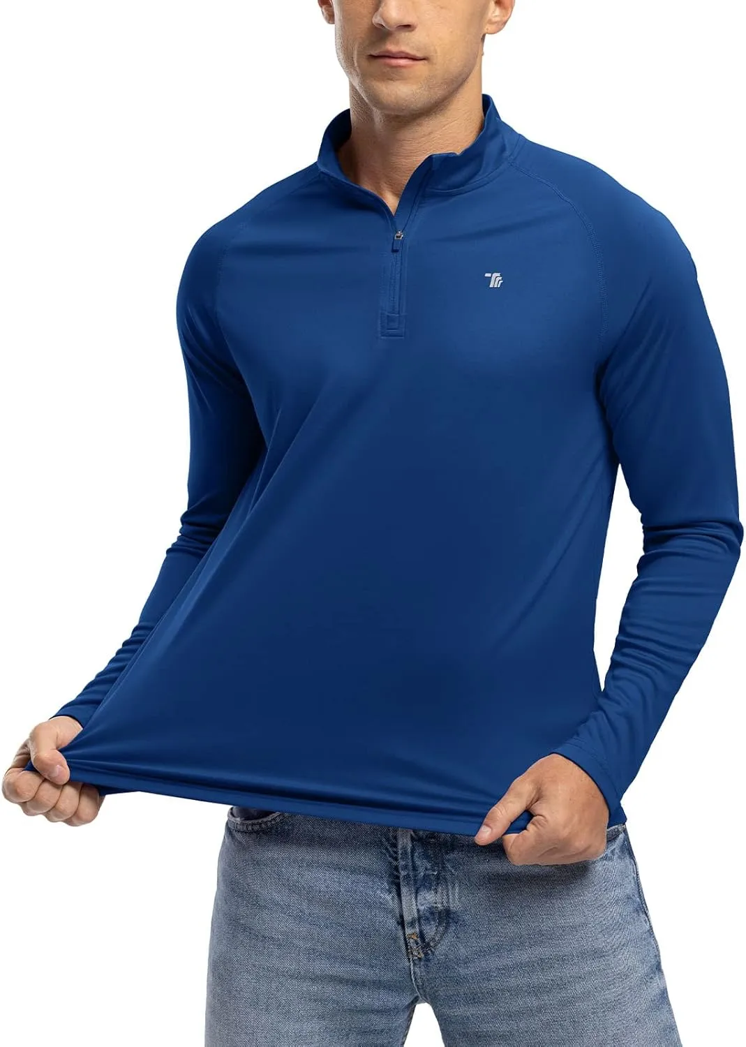 TBMPOY Men's Hiking Shirts 1/4 Zip Running Sun Protection Pullover Long Sleeve UPF 50  Lightweight Fishing Rash Guard